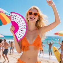 1pc Foldable Handheld Fan, Fruit Series Handheld Folding Fan, With Multiple Fruit Pattern Designs, Each Fan Face Color, Pattern And Position Slightly Different, Randomly Sent - Multicolor - View 2
