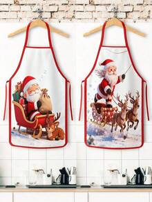 4PCS Christmas Mrs. Claus Apron Set, Funny Santa Costume Print Adjustable Waterproof Kitchen Apron, Holiday Cooking Apron Gift For Women - Multicolor - View 4