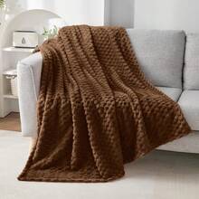 1pc Solid Color Striped Plaid Plush Blanket, Bedroom Room Decor, All Season Use, Picnic Blanket, Leisure Nap Blanket, Office Small Throw Blanket - Coffee Brown - View 8