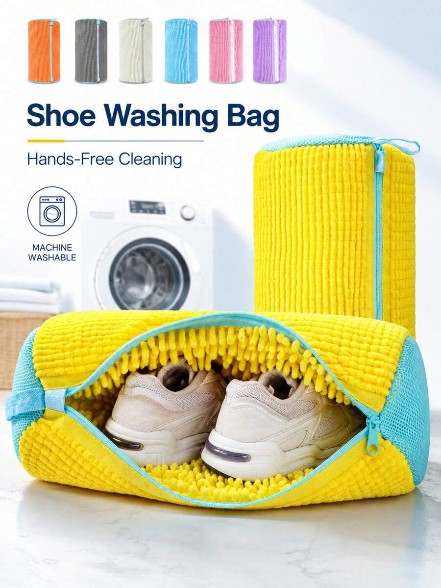 Premium Washing Machine Shoe Bag, 360° Deep Cleaning Chenille Reusable Laundry Cleaning Bag, Suitable For Tennis Shoes And Sneakers