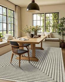 Latte&Fog Alfombras de 153 x 215 cm para Sala de Estar y Dormitorio,Moderna Abstracta Lavable, de Pelo bajo Antideslizante Estilo Boho para Sala de Estar, Oficina, Dormitorio(Negro 5x7ft) - Beis - Ver 8