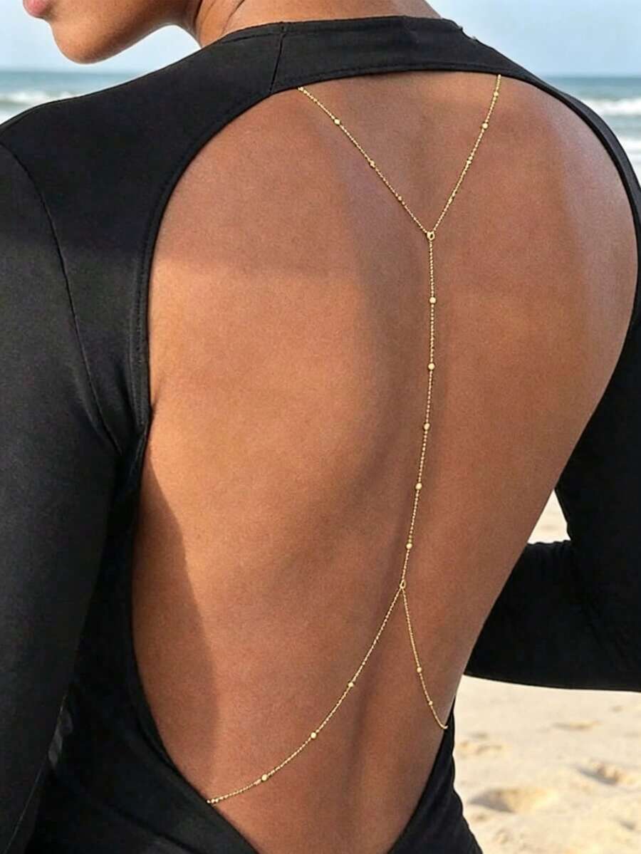 Women's Sexy Beaded Back Chain Beach Party Back Accessory - Gold - View 1