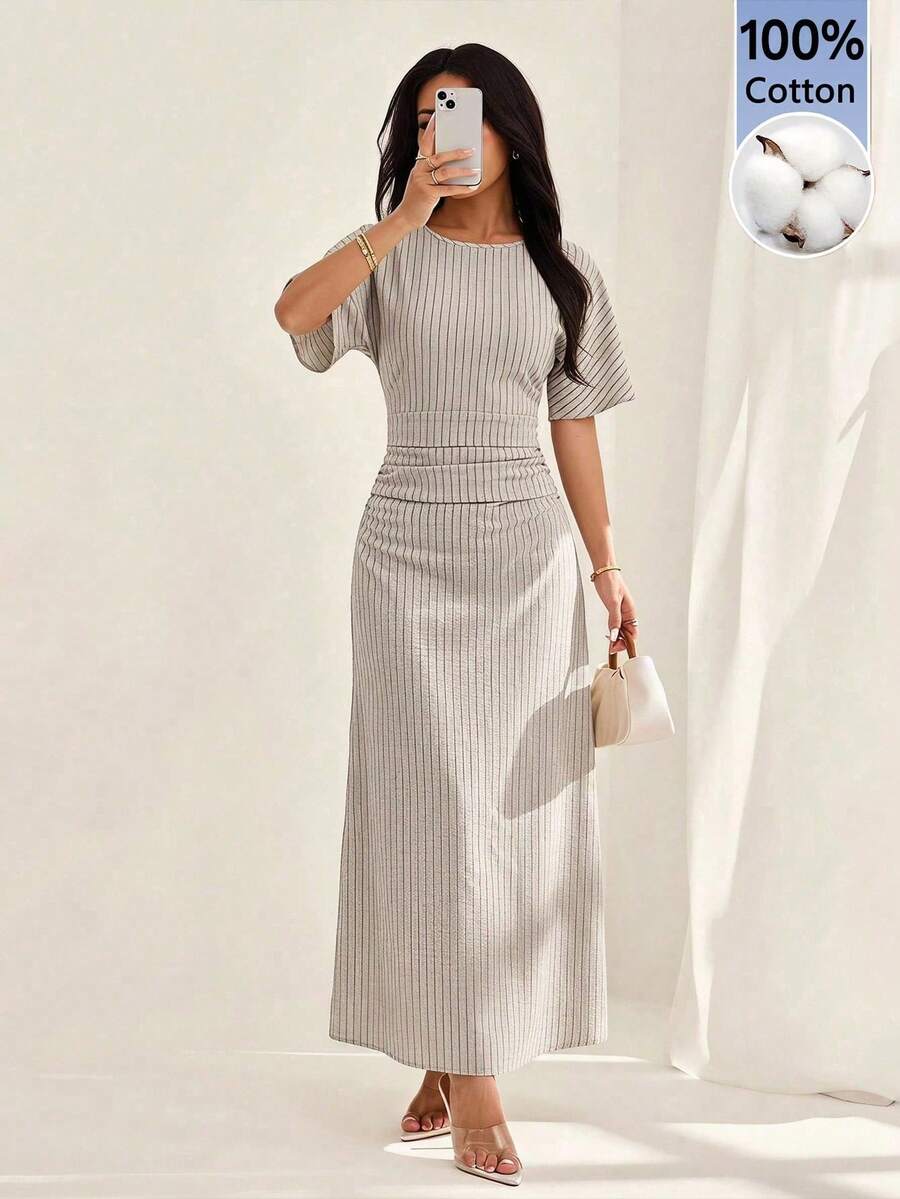 Women Long Dresses - 杏色 - 查看 1