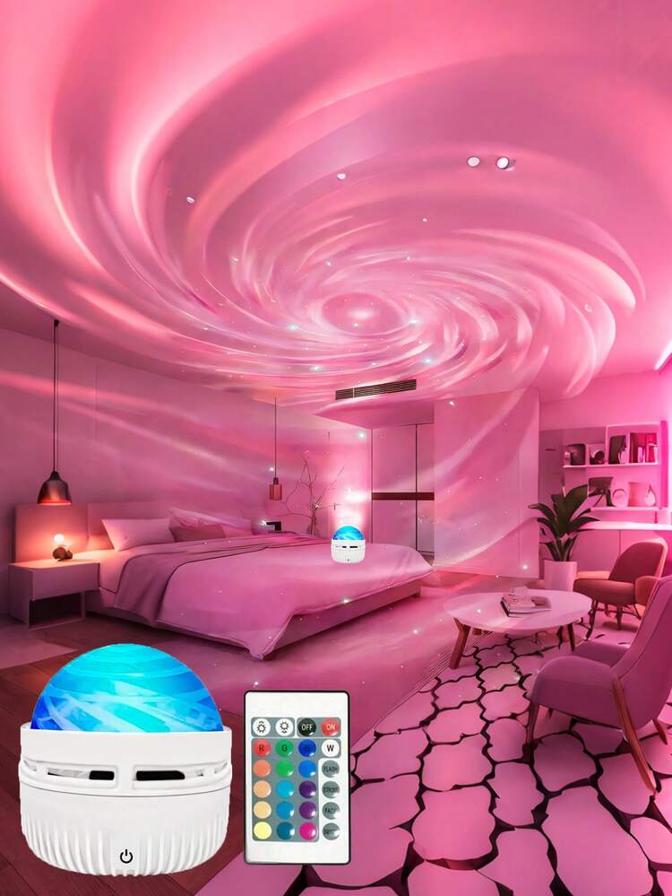 LED Projector Light - 2-In-1 Aurora & Ocean Wave Night Light, With Remote Control, 14 Stunning Effects, Powered By Included Cable, Suitable For Bedroom, Game Room, Home Theater Decor, Atmosphere Lighting & Relaxation - Multicolor - View 7