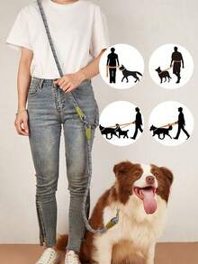 1pc Reflective Nylon Hands-Free Crossbody Pet Leash, Outdoor Running Crossbody Pet Leash, Suitable For Large, Medium And Small Dogs - Black and White - View 7