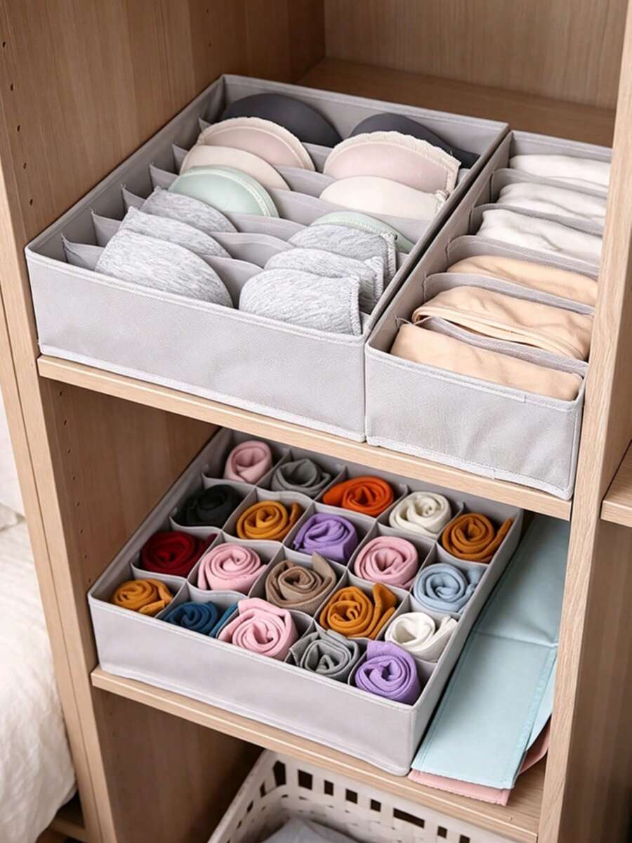 3pcs Socks & Underwear Drawer Organizer Dividers, 33-Grid Foldable Fabric Storage Box For Dresser & Closet, Suitable For Clothes, Baby Clothes, Bras, Panties, Scarves, Ties