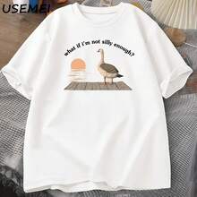 Funny Goose T-Shirt, Duck T-Shirt, Fashionable Printed T-Shirt, Casual Short-Sleeved Round-Neck Shorts, Vintage Clothing, Loose-Fitting T-Shirt. - Shape - View 1