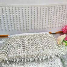 1/2" 白色絲綢流蘇蕾絲飾邊，附珍珠流蘇珠，蕾絲串珠流蘇緞帶，適用於衣物、窗簾，珍珠吊墜流蘇 - 珍珠流蘇 - 查看 2