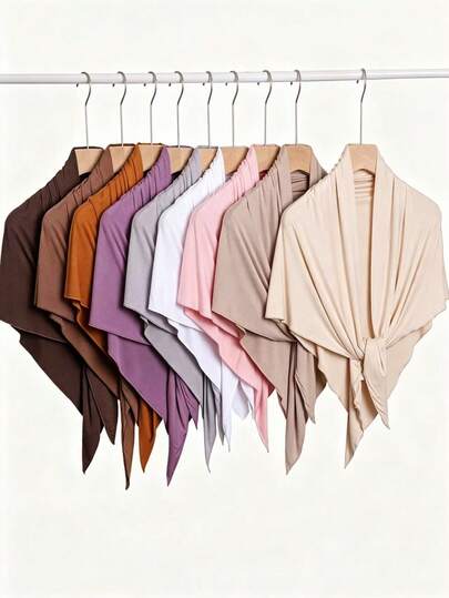 1pc Solid Color Soft Breathable Triangle Shawl, Fashionable Versatile Travel Scarf, Elastic Headwrap