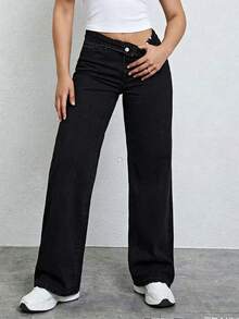 Jeans negros de pierna recta para adolescentes - Negro - Ver 4