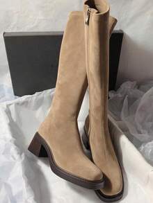 Fall/Winter New Mid-Heel Knee-High Riding Boots, Minimalist & Versatile Design For Women - Khaki - View 11