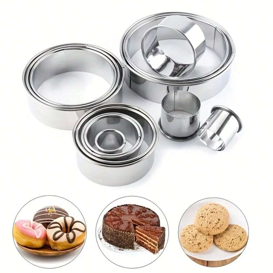 11/12pcs Set Rolled Edge Round Stainless Steel Dumpling Skin Cutter, Cookie Mold, Cake Mousse Toast Grater, Handmade Rice Ball Mold - Multicolor - View 1