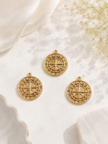 2/5pcs 18K Gold Plated 3D Embossed Round Coin Compass Pendant Set, DIY Charm Necklace Bracelet Anklet Earring Accessories - Multicolor - View 4