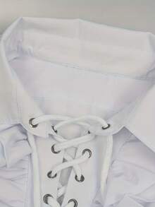 Men's Solid Color Medieval Retro Style Lace-Up Long Sleeve Ruffle Top For Cocktail Party - White - View 4
