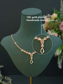 5pcs 18K Gold Plated Luxury Series Elegant Style Water Drop Design Necklace Bracelet Earrings Ring Set Suitable For Women Daily Wear Date Party Friends Gift - Water Droplet Design Set - View 5