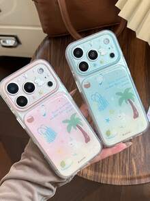 Summer Vacation Style Coconut Tree Phone Case Compatible With Iphone 17 Pro Max, Apple 16, 14, 13, 15, 12, Fresh Cute Full Coverage Soft TPU Shockproof Protective Cover - Pink - View 4