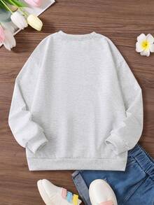 2pcs/Set Girls Round Neck English Letter Print Sweatshirt With Simple Casual Flare Pants, New Autumn/Winter Comfortable Girls Outfit - Light Grey - View 5