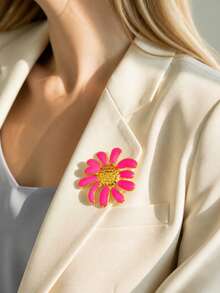 VceTd1PCS Fashion Vacation Style Colorful Enamel Daisy Decorated Stainless Steel Brooch, Suitable For Women To Wear On Vacation Or Party - Golden - View 3