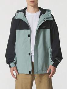 Skechers Men's Color-Block Hooded Outdoor Windbreaker Jacket - Olive Green - View 1