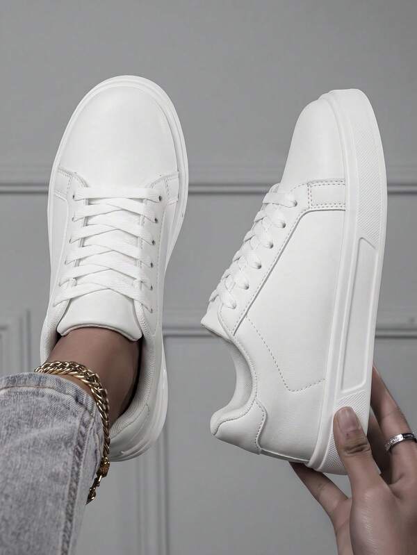 Women's Patchwork Solid Color Casual Sports Skateboard Shoes, Low-Top Lace-Up, Suitable For Daily Wear, Street Style, Casual Outings