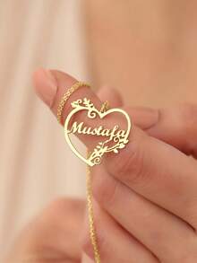 1 pièce [Personnalisé] Collier en acier inoxydable doré avec cœur de vigne et nom personnalisé, Collier personnalisé de cœur de vigne privé, Collier pour femmes, Cadeau de bijoux, Cadeau de bijoux personnalisé, Cadeau de vacances, Cadeau d'anniversaire, Cadeau parfait, Noël, Cadeau d'Halloween - Multicolore 3 - Voir 6