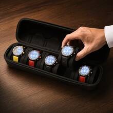 1pc Portable Hard Shell 3-Slot Watch Storage Box With Handle, Shock-Absorbing Foam Lining, Protects Men's And Women's Watches From Collisions, Zipper Dust-Proof Design, Suitable For Home Storage And Travel, Classic 3 Colors, Exquisite Christmas Gift - Black - View 6
