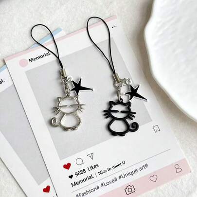 1/2pcs Hollow Cat Phone Chain Pendant, Fresh Girl Phone Chain, Minimalist Versatile Phone Decoration, Universal USB Drive Exquisite Small Pendant