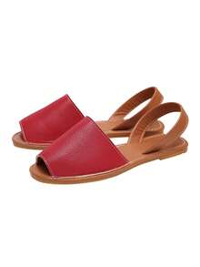 planare Sandal Wanita Terbaru, Modis, Musim Panas, Elegan, Warna Polos, Desain Mengkilap, Model Slingback dengan Tali Belakang dan Ujung Terbuka, Warna Merah, Cocok untuk Kencan Musim Panas, Perjalanan, Liburan, dan Pakaian Bepergian - Merah - View 10