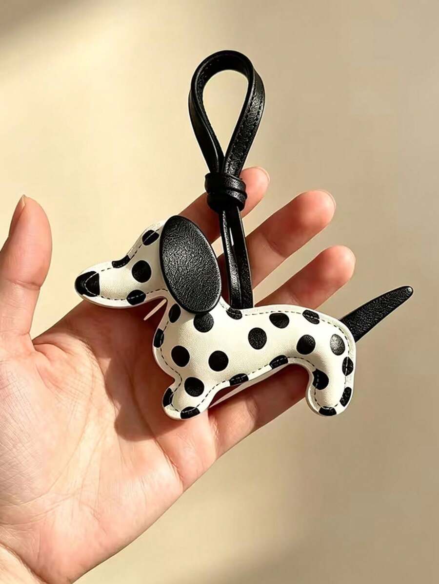 Polka Dot Dachshund PU Leather Keychain, Cute INS Style Spotted Puppy Bag Charm, Versatile Bag Pendant Accessory Key Chain, Couple Gift Small Item - Multicolor - View 1