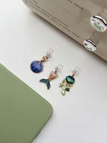 2pcs/3pcs Elegant Deep Sea Color Shell Pendant Dust Plug, Premium Alloy Oil-Drip Shell Starfish Fish Tail Phone Dust Plug Charm, Simple Convenient Universal Phone Earphone Hole Charging Port Dust Plug Waterproof Dust Plug - Multicolor - View 8