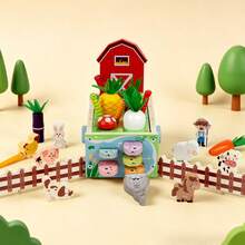 Children's Wooden Farm Toy Set, Montessori Farm Scene Building Game, Includes Vegetable Garden, Animal Models, Role-Play Educational Toy - Multicolor - View 8