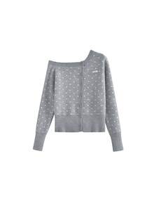 Polka Dot Knit Cardigan Women Spring Autumn New Asymmetrical Neck Slim Fit Sweater Slimming Long Sleeve Design Niche Asymmetrical Top - Grey - View 6