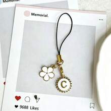 1 buah Bunga Putih/Bunga Lima Kelopak/Bulat Dua Sisi 26 Huruf/Tali Gantungan Ponsel/Dekorasi/Hadiah Perhiasan DIY - Putih - View 16