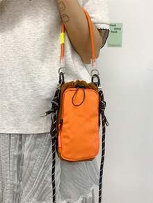 1 pieza Cartera de teléfono colorida de dopamina para mujer, bolso de viaje de verano para mujer, bolso bandolera y de hombro para mujer, bolso de moda con cordón y múltiples bolsillos, material de nailon portátil, puede almacenar cartera de mujer, cosméticos, bolso casual para mujer, adecuado para vacaciones de verano, viaje de negocios, esencial de viaje, bolso de mujer de alta calidad es un gran regalo de vacaciones - Naranja - Ver 4