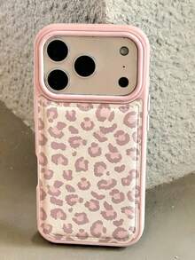 豹紋粉色可愛人造皮革手機殼，相容 iPhone 17 Pro Max、17 Pro、17、16、15、14、13 Pro Max，磨砂波點保護殼 - 粉色 - 查看 2