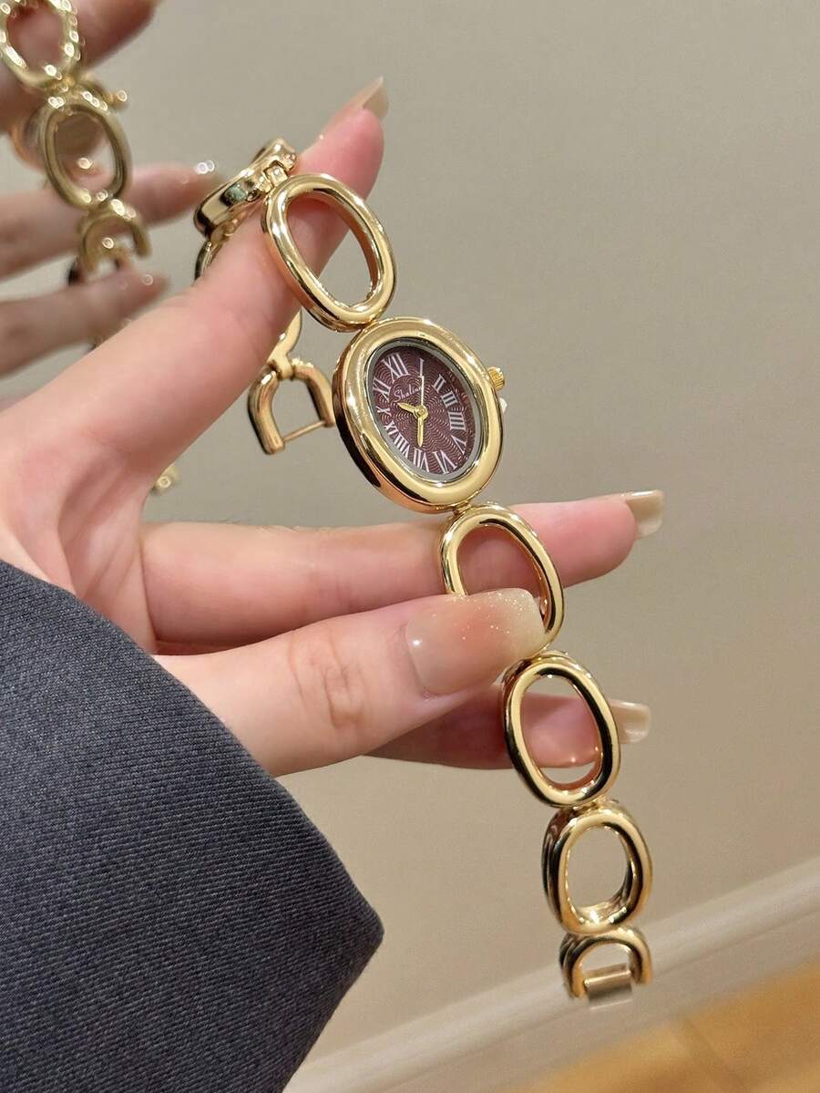 1pc Gold/Silver Bracelet Women's Quartz Watch Exquisite And Fashionable Suitable For Daily Matching Birthday/Graduation Gifts Casual Gatherings - Gold - View 1