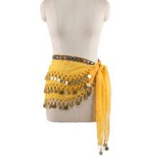 Belly Dance Scarf With Stones And Coins  Luxury Various Models - New Arrival - 黃色 - 查看 1
