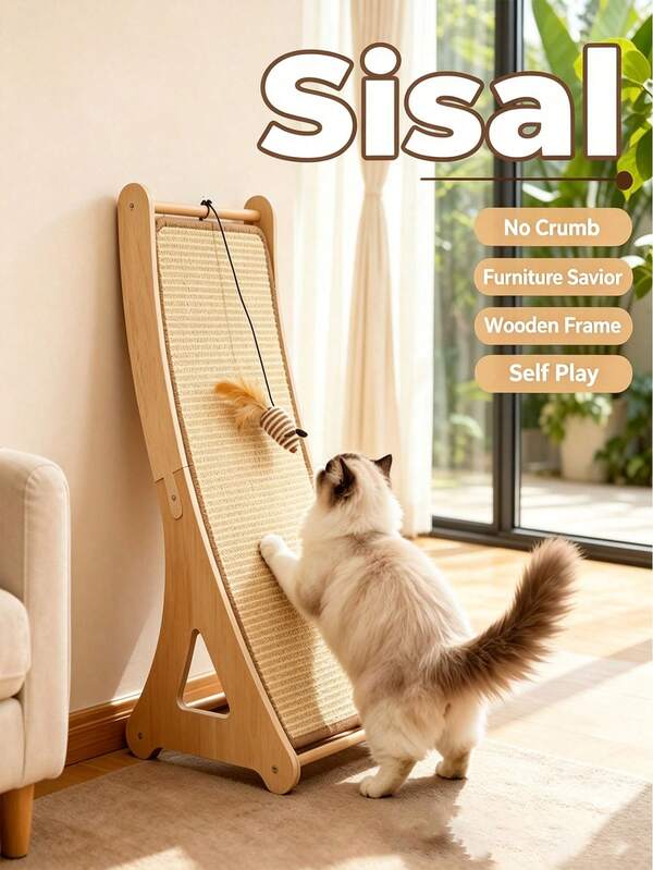 Tablero rascador de gato de sisal duradero, con forma de arco vertical y juguetes de plumas colgantes, protege tus muebles de las garras del gato, juguete favorito para gatos, regalo perfecto para gatos, promueve el hábito de rascar, adecuado para dormitorio, sofá, pared, sala de estar, regalo para gatos