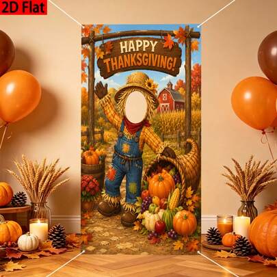 1pc Harvest Pumpkin Corn Design Scarecrow Decoration For Thanksgiving Photo Booth. Suitable For Harvest Festival, Garden Room Decoration, Autumn Theme And Photography Props.