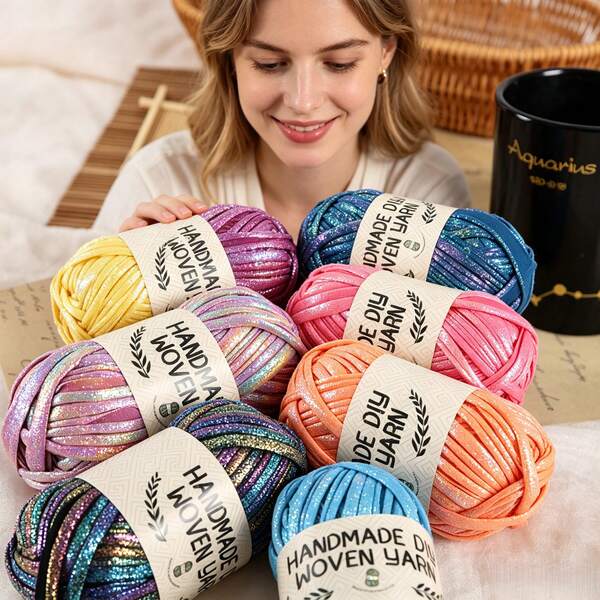 3pcs/Set Shiny Yarn, 100g/Roll, Total 300g, Suitable For Knitting Hats, Bags, Cushions, Cup Coasters, Slippers And Other Handmade Crafts