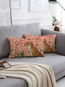 2件裝仿刺繡法式動物與植物主題枕套，居家裝飾禮品，聚酯纖維材質，隱形拉鍊，無填充，適用於居家裝飾、客廳裝飾、枕套、靠墊套、沙發裝飾枕、枕套、腰枕套 - 彩色 - 查看 6