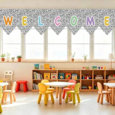 Classroom Welcome Window Curtains 7Pcs Back To School Banners First Day Of School Hanging Panels Composition Notebook Theme Banners Kindergarten Daycare Playroom Bedroom Decor