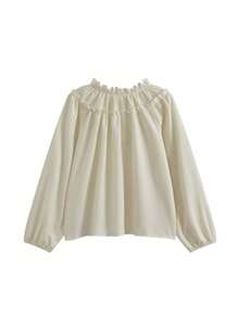 Square Neck Single-Breasted Lantern Sleeve Blouse Tops - Apricot - View 5