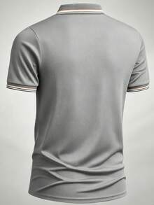 男士夏季輕量對比飾邊 Polo 衫 | 有領短袖休閒上衣，適合戶外、街頭、海灘、日常及輕量運動穿著 - 灰色 - 查看 2