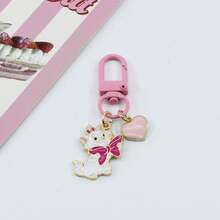 1/3/5pcs Cute Disney Marie Cat Enamel Bag Charm, Pink Bow Cat Keychain With Heart-Shaped Lollipop Pendant, Suitable For Girls - G - View 13