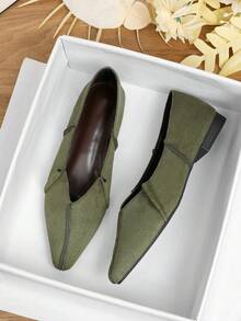 Women's Flat Loafers, Soft Sole, Non-Slip, Wear-Resistant, British Style, Professional Work Shoes For Women - Olive Green - View 2