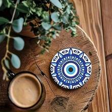 6pcs Blue Mandala & Animal Art Coasters Set, Suitable For All 4 Seasons, Exquisite Wooden Pattern Design, Ideal For Kitchen, Living Room Or Patio Tabletop, Perfect Gift For Friends And Family, Decorative Coasters - - A - View 2
