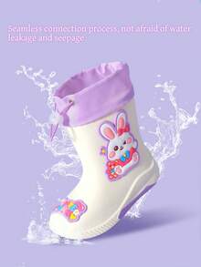 Upgraded Children's Plush Rain Boots, Thick Warm Durable Rubber Boots, Cute Cartoon High-End Rain Boots For Boys & Girls, Elementary Students, Fresh Style, Sturdy & Practical - White - View 4
