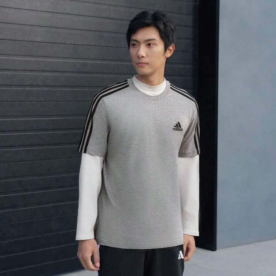 Adidas Essentials Tee Pure Cotton Knit Casual Sports Crew Neck Short Sleeve T-Shirt Top GL3735 - Grey - View 1