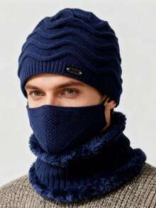 3PCS Unisex Autumn/Winter Knitted Hat, Scarf And Mask Set, Thermal Lined Warm Ear Protection Combination - Multicolor - View 3